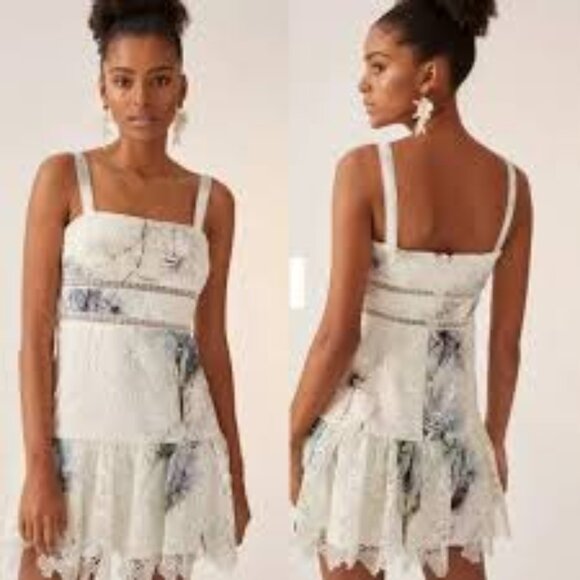 Monique Lhuillier white lace floral ruffle mini cocktail Anthropologie dress 14 - Picture 5 of 7